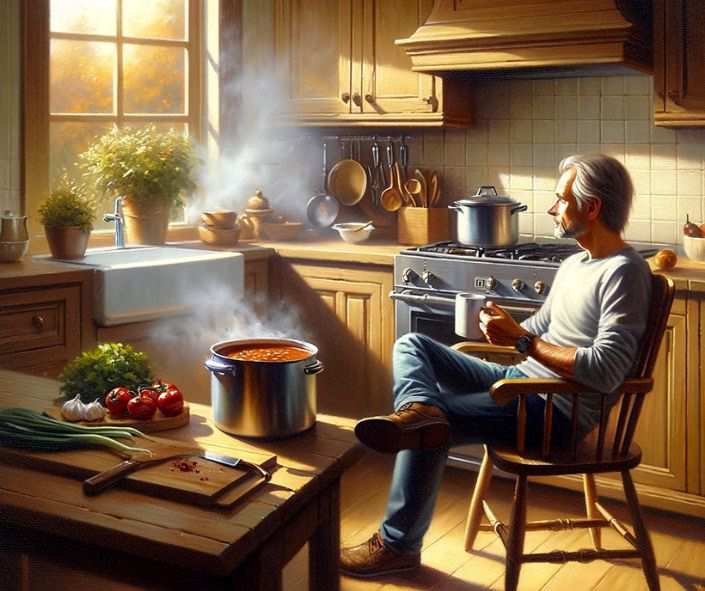 man in his kitchen cooking