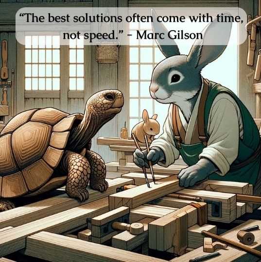 rabbit and tortoise working in a woodshop